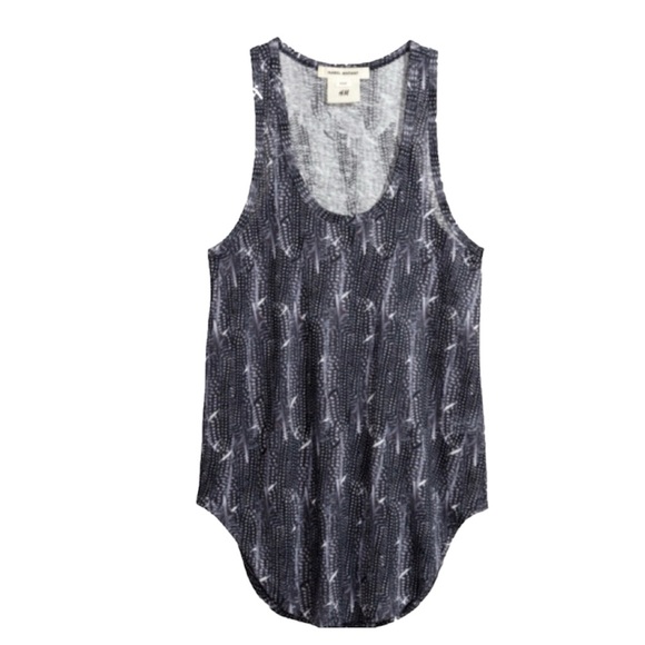 NWT Isabel Marant for H&M Blue Linen Feather Print Tank Size 12 - Picture 1 of 8